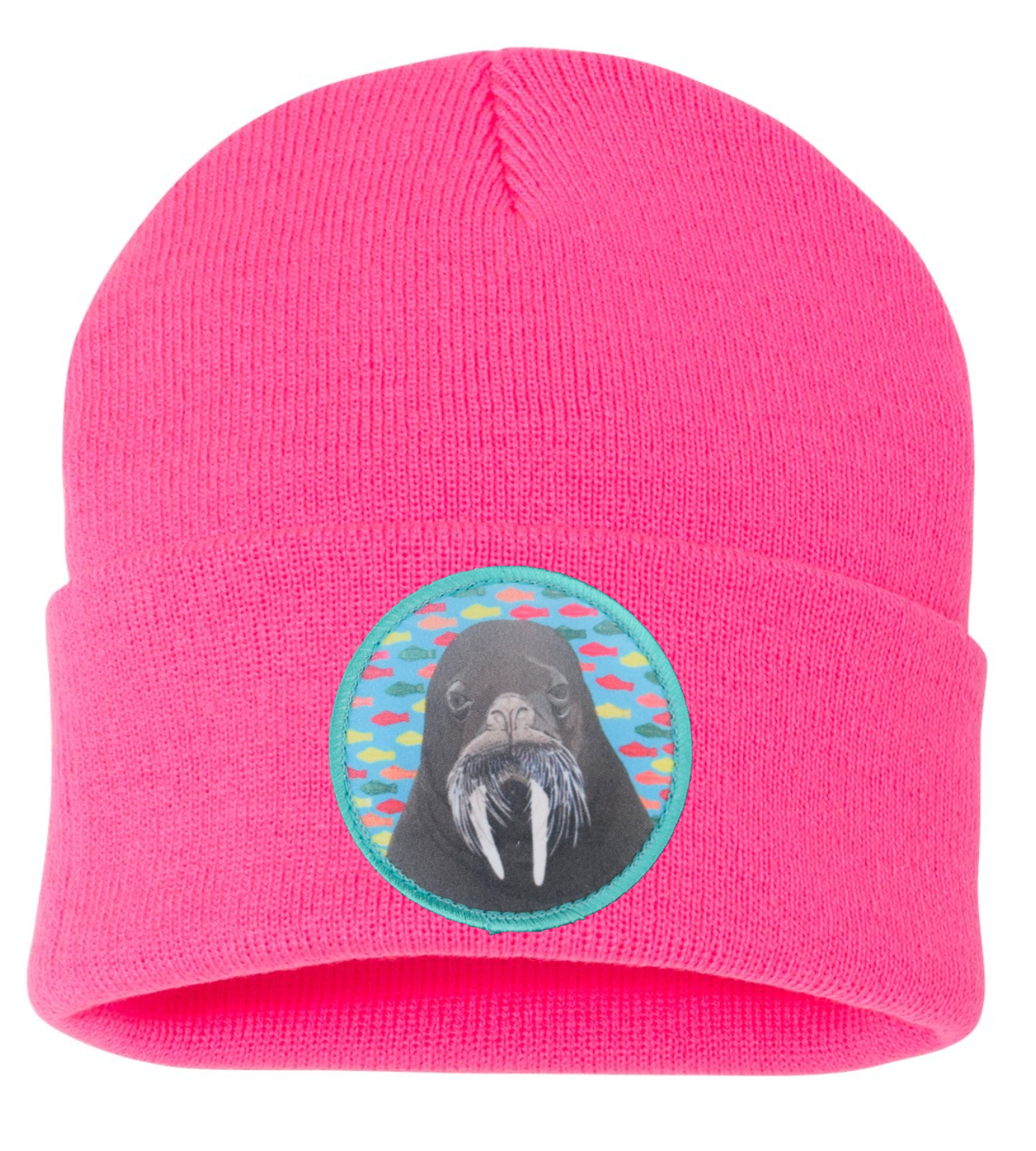 Walrus Dreams Beanie Hats Flyn Costello Neon Pink  